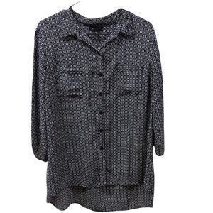 AB STUDIO Black And White Hi Low HOUNDSTOOTH 
Blouse Size XL